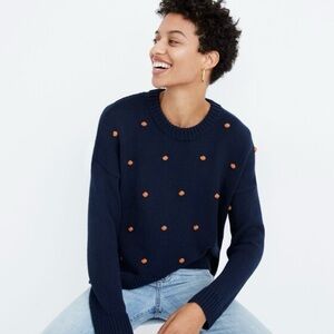 Madewell Navy‎ Sweater with Orange Dots